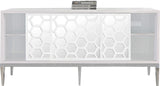 Zoey Contemporary Sideboard Buffet with Mirrored Inserts, White Lacquer Finish & Storage Space