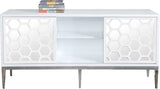 Zoey Contemporary Sideboard Buffet with Mirrored Inserts, White Lacquer Finish & Storage Space