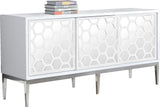 Zoey Contemporary Sideboard Buffet with Mirrored Inserts, White Lacquer Finish & Storage Space