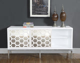 Zoey Contemporary Sideboard Buffet with Mirrored Inserts, White Lacquer Finish & Storage Space