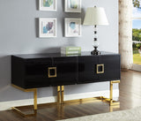 Beth Stainless Steel Modern Sideboard Buffet with Gold Trim for Chic Dining Room Storage
