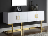 Beth Stainless Steel Modern Sideboard Buffet with Gold Trim for Chic Dining Room Storage
