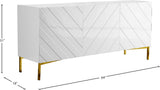Collette Contemporary Sideboard Buffet with Gold Stainless Steel Base and Chevron White Lacquer Finish