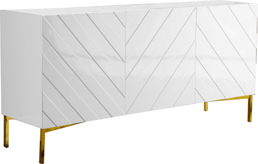 Collette Contemporary Sideboard Buffet with Gold Stainless Steel Base and Chevron White Lacquer Finish