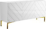 Collette Contemporary Sideboard Buffet with Gold Stainless Steel Base and Chevron White Lacquer Finish