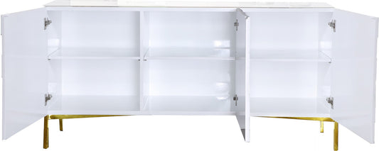 Collette Contemporary Sideboard Buffet with Gold Stainless Steel Base and Chevron White Lacquer Finish