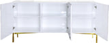 Collette Contemporary Sideboard Buffet with Gold Stainless Steel Base and Chevron White Lacquer Finish