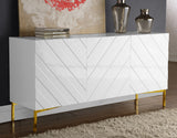 Collette Contemporary Sideboard Buffet with Gold Stainless Steel Base and Chevron White Lacquer Finish