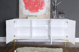 Collette Contemporary Sideboard Buffet with Gold Stainless Steel Base and Chevron White Lacquer Finish