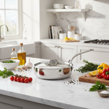 Mauviel M'Cook SB 5-Ply Saute Pan With Lid, Brushed Cast Stainless Steel Handle, 3.4-Qt