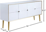 Pop Contemporary Sideboard Buffet with Chic White Lacquer Finish and Stylish Gold Accents