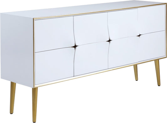 Pop Contemporary Sideboard Buffet with Chic White Lacquer Finish and Stylish Gold Accents