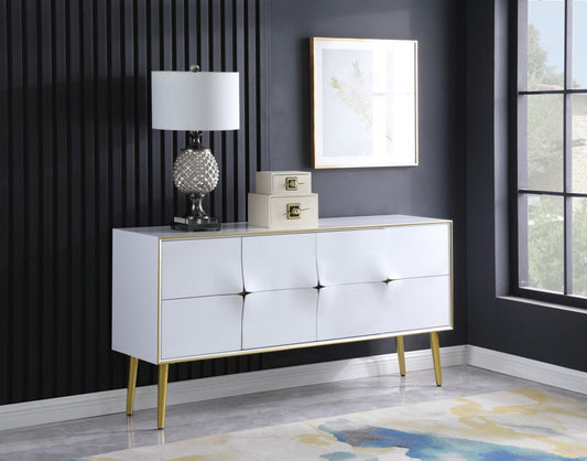Pop Contemporary Sideboard Buffet with Chic White Lacquer Finish and Stylish Gold Accents