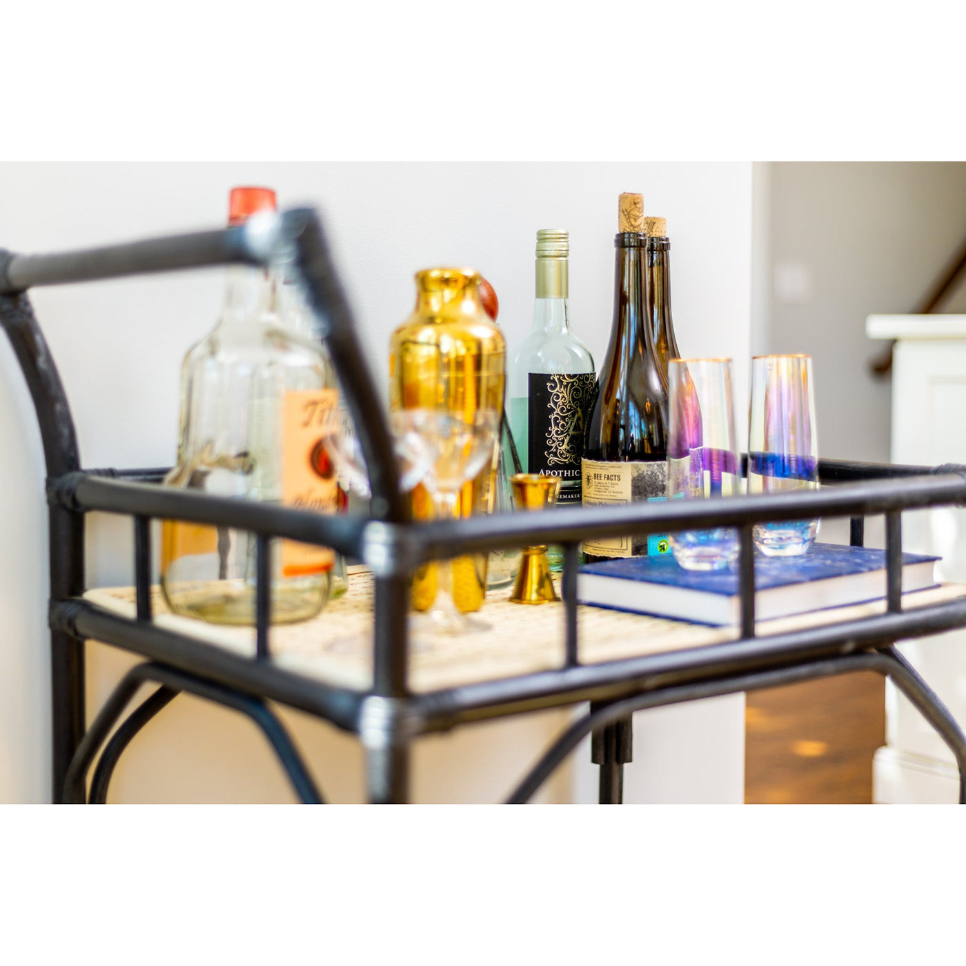 Black Rattan Bar Cart