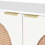 Cane Elegant Mid Century Sideboard Buffet with Natural Cane and Brushed Brass Handles for Storage
