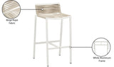 Maldives Outdoor Patio Barstool Set - Contemporary Beige Rope Fabric & White Aluminum Frame