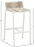 Maldives Outdoor Patio Barstool Set - Contemporary Beige Rope Fabric & White Aluminum Frame