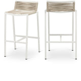 Maldives Outdoor Patio Barstool Set - Contemporary Beige Rope Fabric & White Aluminum Frame