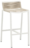 Maldives Outdoor Patio Barstool Set - Contemporary Beige Rope Fabric & White Aluminum Frame