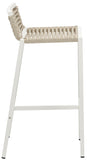 Maldives Outdoor Patio Barstool Set - Contemporary Beige Rope Fabric & White Aluminum Frame