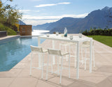 Maldives Outdoor Patio Barstool Set - Contemporary Beige Rope Fabric & White Aluminum Frame