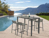 Maldives Outdoor Patio Barstool Set - Contemporary Beige Rope Fabric & White Aluminum Frame
