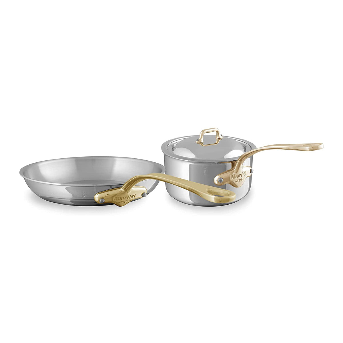 Mauviel M'COOK B 5-Ply Polished Stainless Steel Sauce Pan With Lid 3.4-qt and Frying Pan 10.2-in Bundle