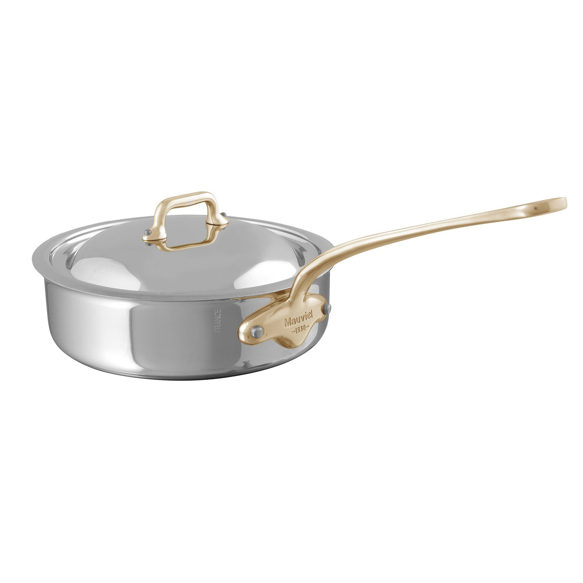 Mauviel M'COOK B 5-Ply Saute Pan With Lid, Brass Handle, 1.8-Qt