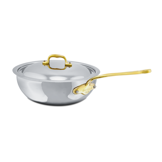 Mauviel M'COOK B 5-Ply Chef Pan With Lid, Brass Handle
