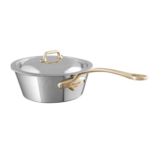 Mauviel M'COOK B 5-Ply Splayed Saute Pan With Lid, Brass Handle, 1.2-Qt