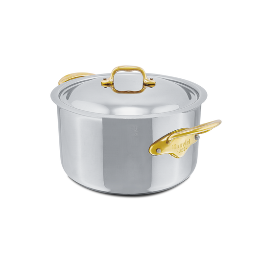 Mauviel M'COOK B 5-Ply Stewpan With Lid, Brass Handles, 9.2-Qt