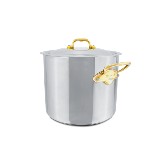 Mauviel M'COOK B 5-Ply Stockpot With Lid, Brass Handles, 9.7-Qt