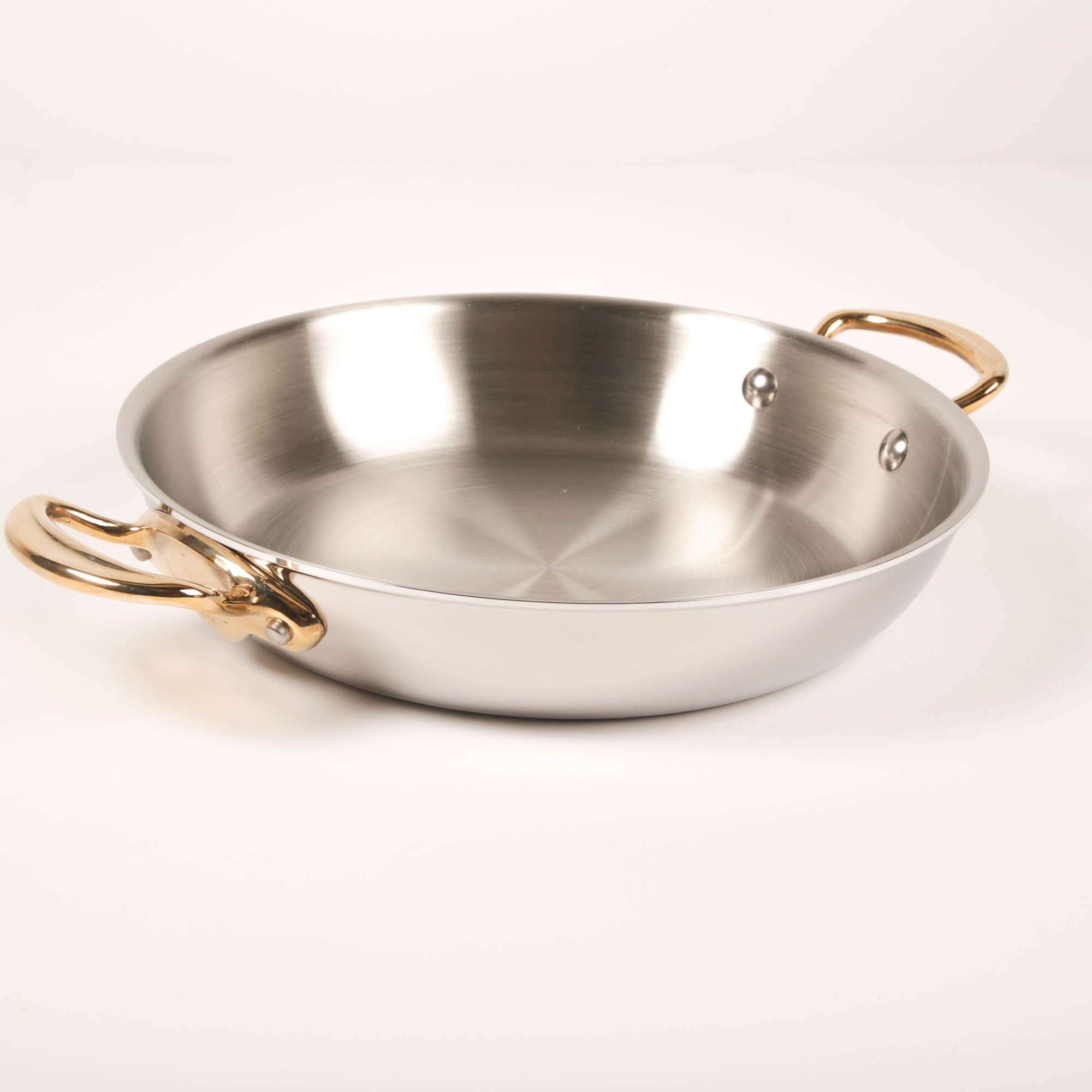 Mauviel M'COOK B 5-Ply Round Gratin Pan With Brass Handles Set, 7.9-In