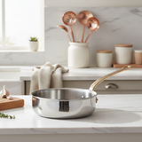 Mauviel M'ELITE B Hammered 5-Ply Saute Pan With Brass Handle, 3.2-Qt