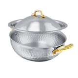 Mauviel M'ELITE B Hammered 5-Ply Curved Splayed Saute Pan With Lid, Brass Handles