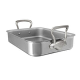 Mauviel Stainless Steel Roasting Pan With Rack And Brushed Cast Stainless Steel Handles, 15.7 x 11.8-In