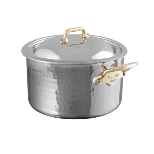 Mauviel M'ELITE B Hammered 5-Ply Stewpan With Lid, Brass Handles, 9-Qt