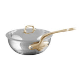 Mauviel M'ELITE B Hammered 5-Ply Chef Pan With Curved Lid, Brass Handle, 3.4-Qt