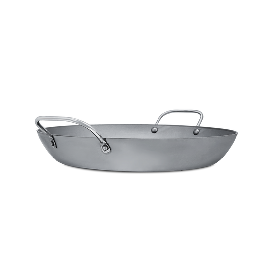 Mauviel M'STEEL Black Carbon Steel Paella Pan With Iron Handles