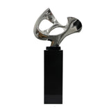 Abstract Mask 54" Tall Floor Sculpture // Chrome with Black Stand