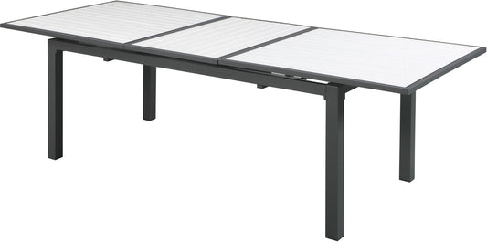 Nizuc Extendable Outdoor Patio Dining Table - Stylish Dark Grey Aluminum with White Wood Accents