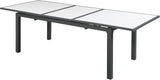 Nizuc Extendable Outdoor Patio Dining Table - Stylish Dark Grey Aluminum with White Wood Accents