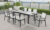 Nizuc Extendable Outdoor Patio Dining Table - Stylish Dark Grey Aluminum with White Wood Accents