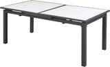 Nizuc Extendable Outdoor Patio Dining Table - Stylish Dark Grey Aluminum with White Wood Accents