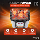4-6 Person Electric Rock Heater Outdoor White Cedar Sauna with 1-Person All-in-One Blue Cold Plunge & Built-in Chiller
