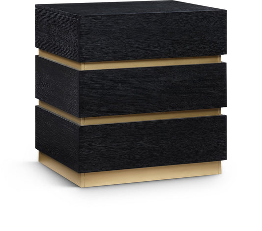 Zaylan Night Stand - Elegant Oak Veneer Design with Brushed Brass Accents for a Chic Bedroom Look