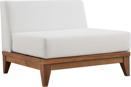 Rio Modular Armless Chair in Off-White Waterproof Fabric - Stylish Acacia Wood for Outdoor Bliss