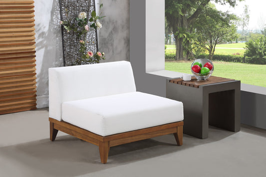Rio Modular Armless Chair in Off-White Waterproof Fabric - Stylish Acacia Wood for Outdoor Bliss