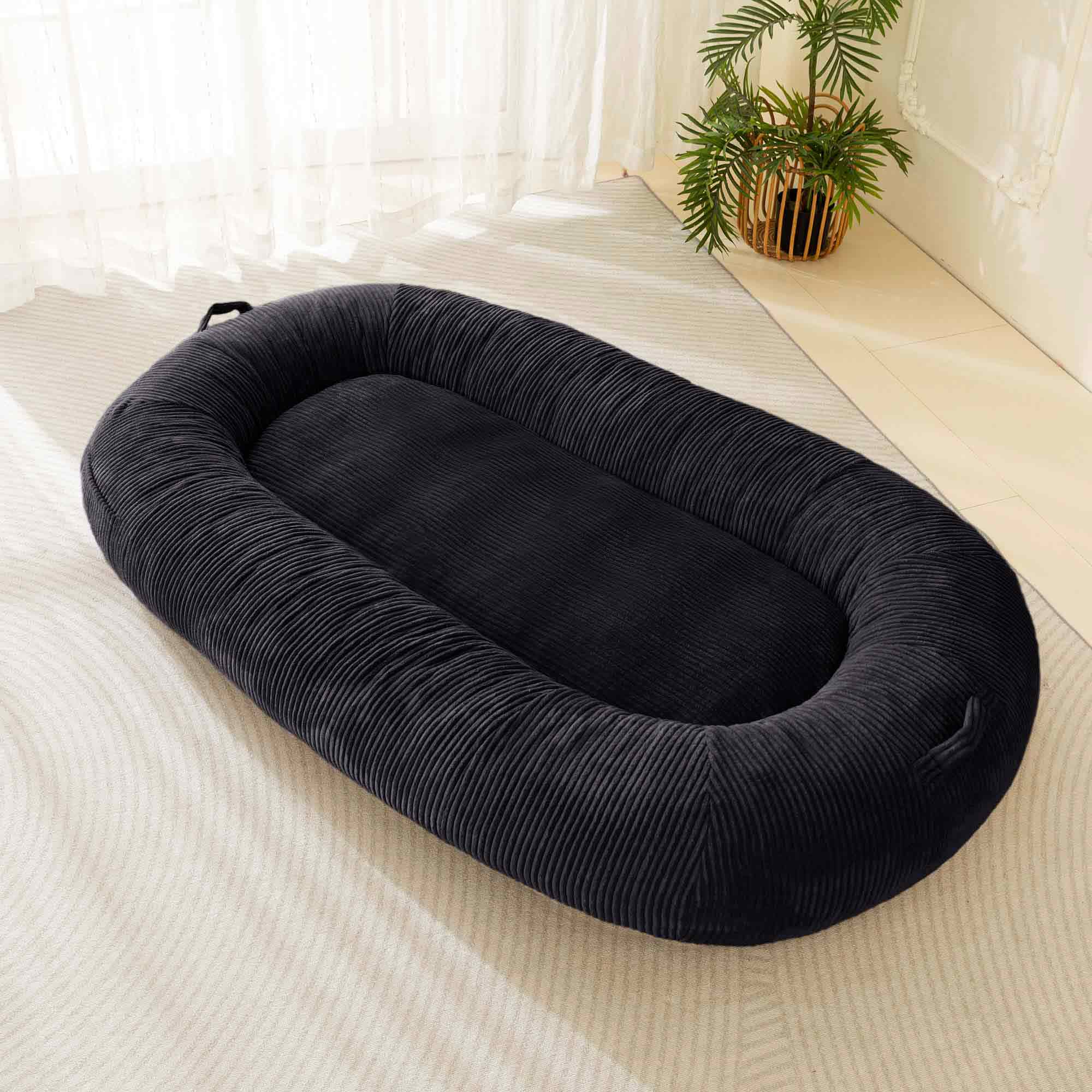 MAXYOYO Human Dog Bed, Corduroy Giant Bean Bag Dog Bed for Humans and Pets, Black