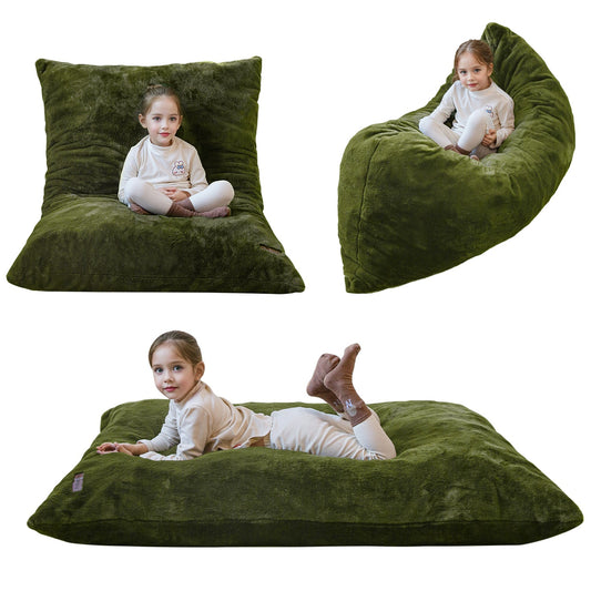 MAXYOYO 3 in 1 Kids Bean Bag Chair Bed, Faux Fur Child Floor Sofa for Gaming, Reading (Green)